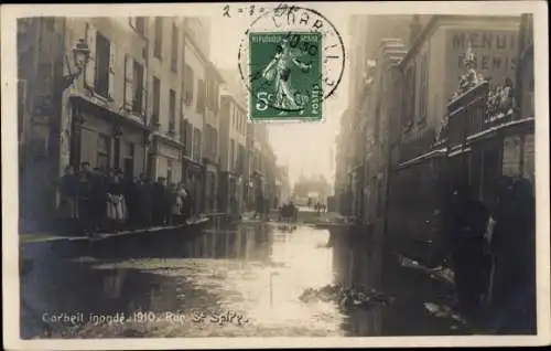 Ak Corbeil Essonne, Inondations de Janvier 1910, Rue Saint Spire