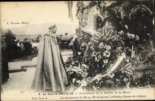 Ak Barcy Seine-et-Marne, Anniversaire de la Bataille de la Marne, Monseigneur Lobbedey