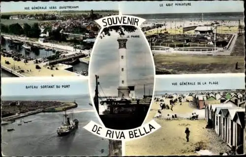 Ak Riva Bella Ouistreham Calvados, Montage, Plage, Phare, Port, Minigolf