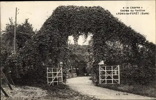 Ak Lyons la Forêt Eure, La Licorne, Entrée du Pavillon