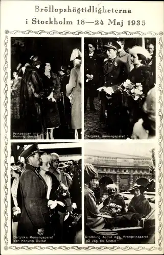 Ak Hochzeit 1935, Ingrid von Schweden, Frederik IX von Dänemark, Gustav V, belgisches Königspaar