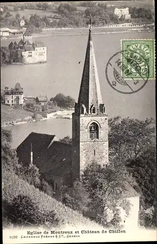 Ak Chillon Lac Léman Kt Waadt Schweiz, Eglise de Montreux, Chateau