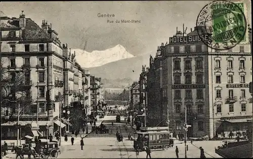 Ak Genève Genf Stadt, Rue du Mont-Blanc, Tram