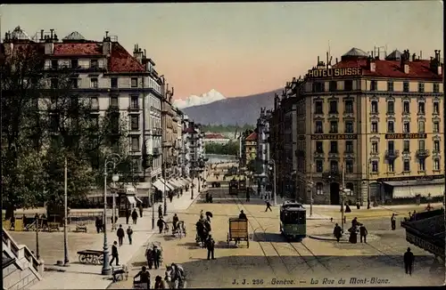 Ak Genève Genf Stadt, La Rue du Mont-Blanc, Tram