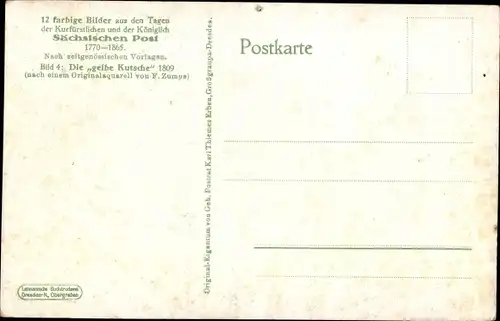 Künstler Ak Zumpe, F., Postkutsche steht bereit, Die gelbe Kutsche von 1809