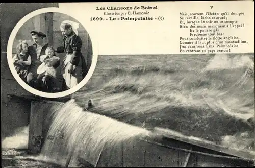 Lied Ak Les Chansons de Botrel, La Paimpolaise, Seemann mit Familie, Überflutung
