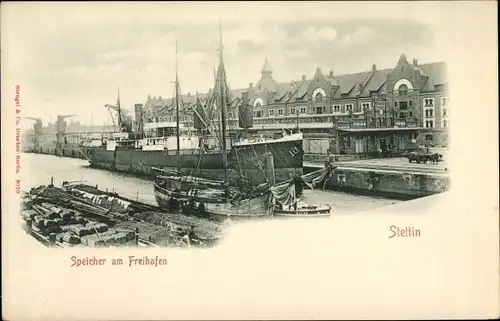 Ak Szczecin Stettin Pommern, Speicher am Freihafen