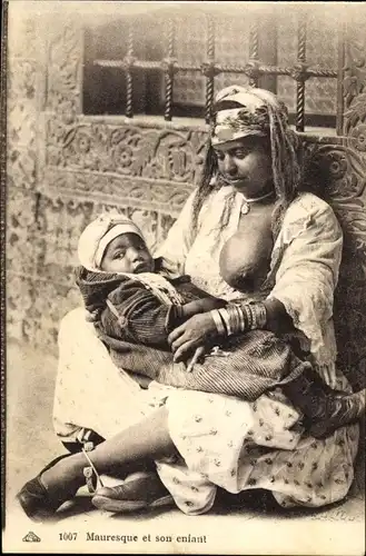 Ak Mauresque et son enfant
