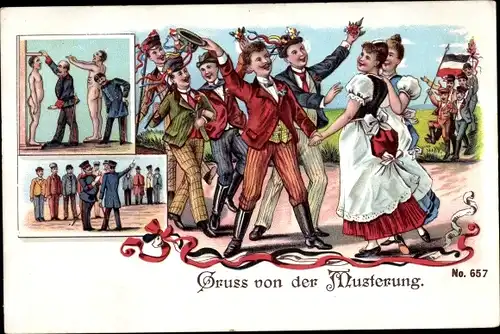 Studentika Litho Musterung im Kaiserreich, Studenten, Appell