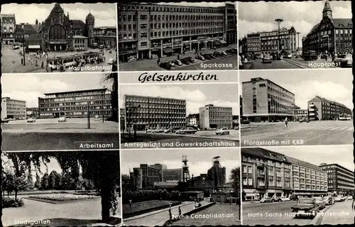 Ak Gelsenkirchen im Ruhrgebiet, Hauptpost, Amtsgreicht, Zeche, Arbeitsamt, Hauptbahnhof