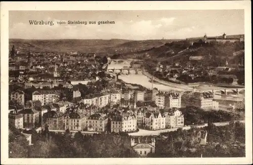 Ak Würzburg am Main Unterfranken, Ort vom Steinberg gesehen