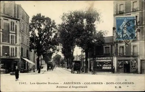 Ak Asnières Bois Colombes Haut-de-Seine, Les Quatre Routes, Avenue d´Argenteuil