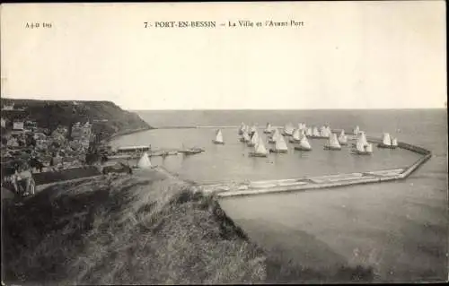 Ak Port en Bessin Calvados, Panorama du Port