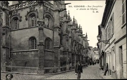 Ak Gisors Eure, Rue Dauphine et Église