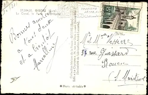 Ak Gisors Eure, Le Canal, la Poste et Hôpital