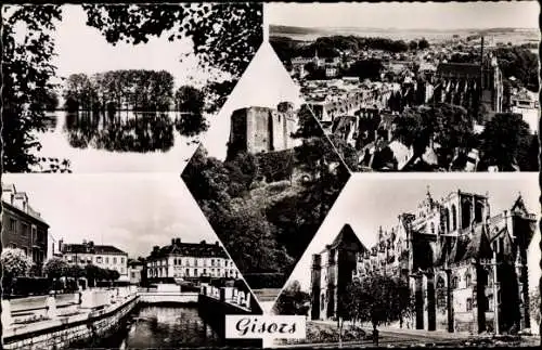 Ak Gisors Eure, Panorama, Kirche, Teich, Schloss, Donjon, Kanal