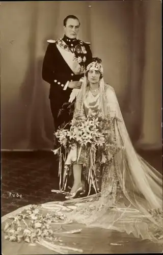 Ak Hochzeit von König Olav V von Norwegen mit Märtha von Schweden, Portrait
