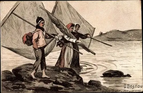 Künstler Ak Besnau, O., La Mer, Retour de la Peche aux Crevettes