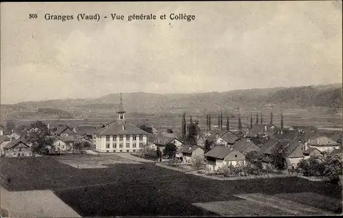 Ak Granges-près-Marnand Kanton Waadt, Vue generale et College