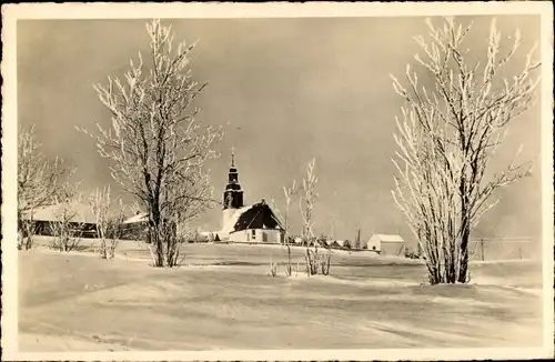 Ak Schellerhau Altenberg Osterzgebirge, Kirche von Osten, Winter