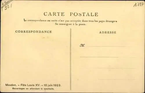 Ak Meudon Hauts de Seine, Fête de Louis XV., 10 Juin 1923