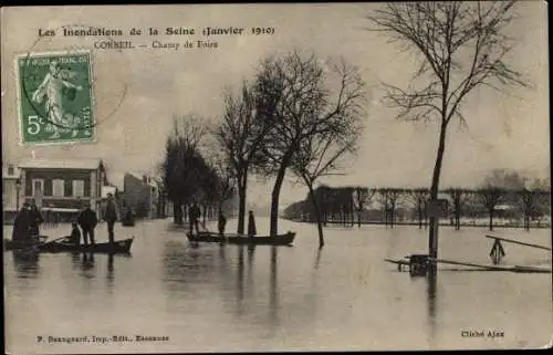 Ak Corbeil Essonne, Les Inondations de la Seine, Janvier 1910, Champ de Foire