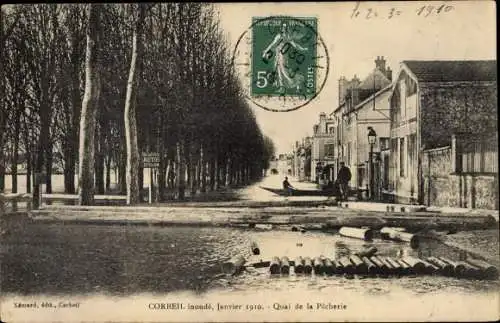 Ak Corbeil Essonne, Inondations de 1910, Quai de la Pêcherie