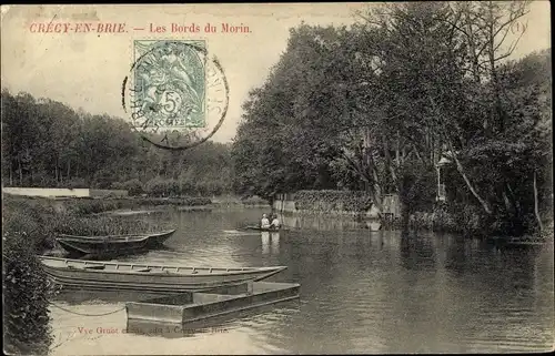 Ak Crecy en Brie Seine et Marne, Bords du Morin, barques