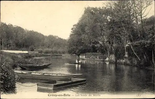 Ak Crecy en Brie Seine et Marne, Bords du Morin, barques