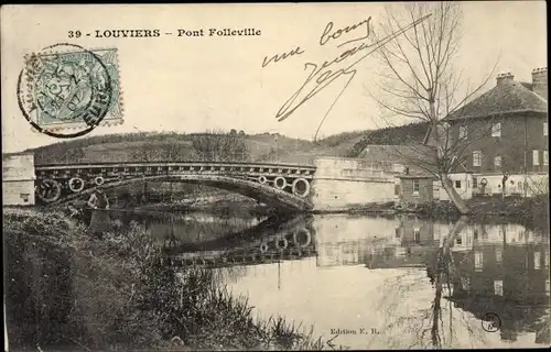 Ak Louviers Eure, Pont Folleville