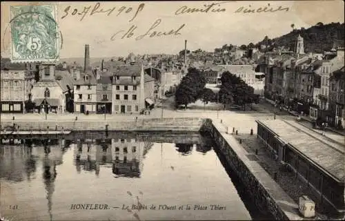 Ak Honfleur Calvados, Le Bassin de l´Ouest et la Place Thiers