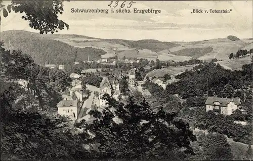 Ak Schwarzenberg im Erzgebirge Sachsen, Ort vom Totenstein gesehen