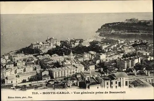 Ak Monte Carlo Monaco, Vue general prise de Beausoleil