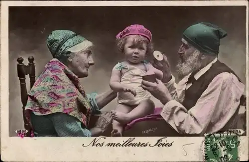 Ak Nos meilleures Joies, Baby mit Großeltern