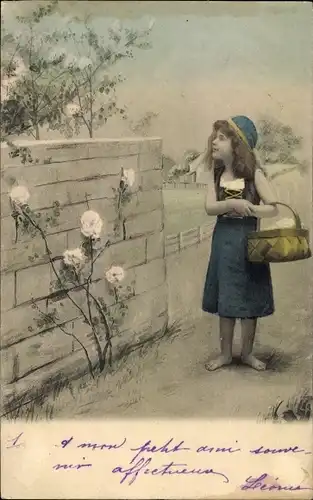 Künstler Ak Mädchen mit Korb, Rosen