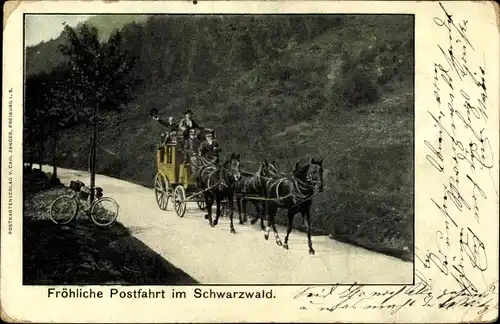 Ak Fröhliche Postfahrt im Schwarzwald