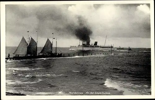 Ak Norderney in Ostfriesland, An der Segelbuhne, Fährschiff