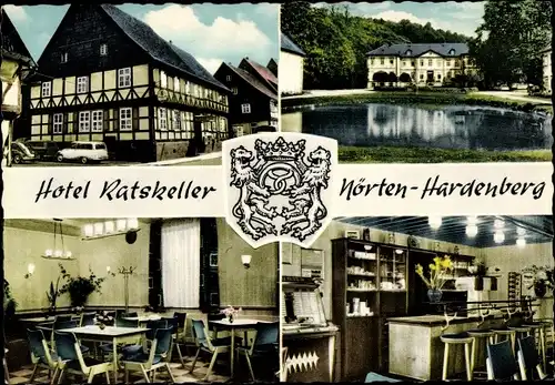 Ak Nörten Hardenberg in Niedersachsen, Hotel Ratskeller, Inneres, See, Wappen