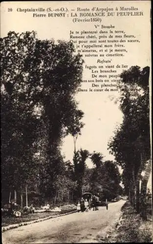 Ak Cheptainville Essonne, Route d´Arpajon à Marolles, Poême Pierre Dupont, Romance du Peuplier