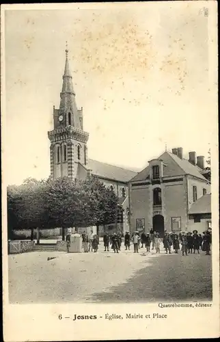 Ak Josnes Loir et Cher, Église, Mairie et Place