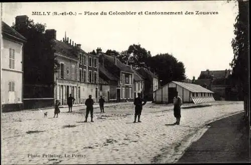 Ak Milly Essonne, Camp d´Instruction des Zouaves, Cantonnement Place du Colombier