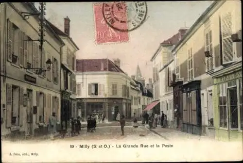 Ak Milly Essonne, La Grande Rue et la Poste