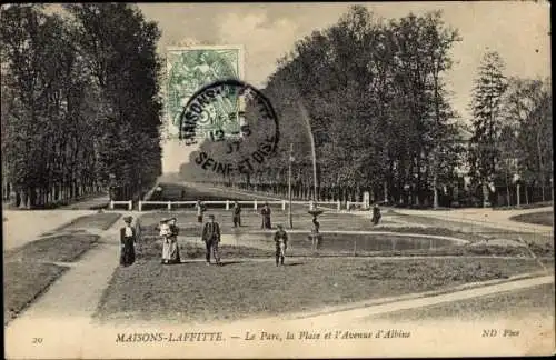 Ak Maisons Laffitte Yvelines, Le Parc, la Place et l'Avenue d'Albine