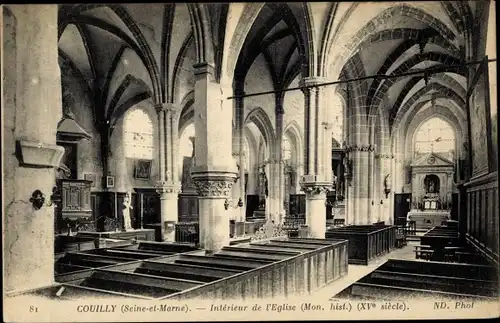 Ak Couilly Pont aux Dames Seine et Marne, Eglise, Intérieur, monument hist., XVe siècle