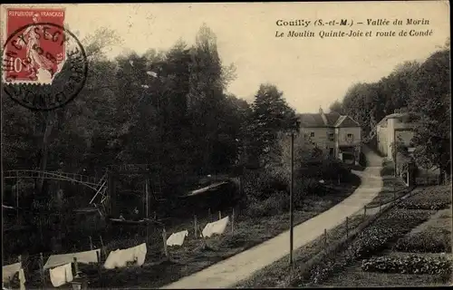 Ak Couilly Pont aux Dames Seine et Marne, Vallée du Morin, Moulin Quinte Joie, route de Condé