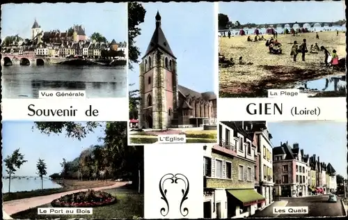 Ak Gien Loiret, Kirche, Gesamtansicht, Strand, Hafen
