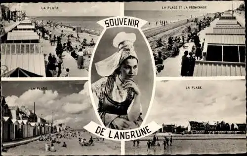 Ak Langrune Calvados, La Plage, Tracht, La Promenade