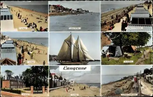 Ak Langrune Calvados, La Plage, Le Camping, La Mairie