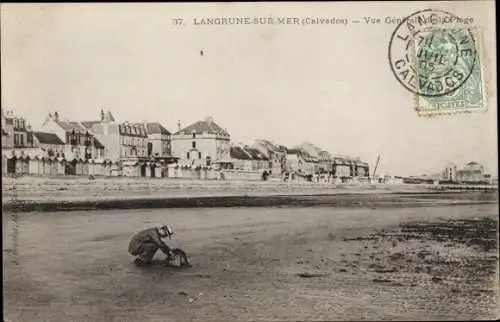 Ak Langrune sur Mer Calvados, Vue générale de la Plage