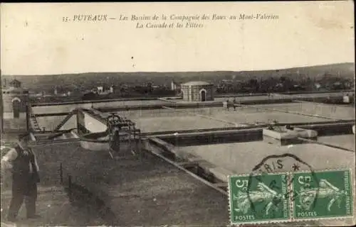 Ak Puteaux Hauts de Seine, Les Bassins de la Compagnie des Eaux au Mont Valérien, Cascade et Filtres